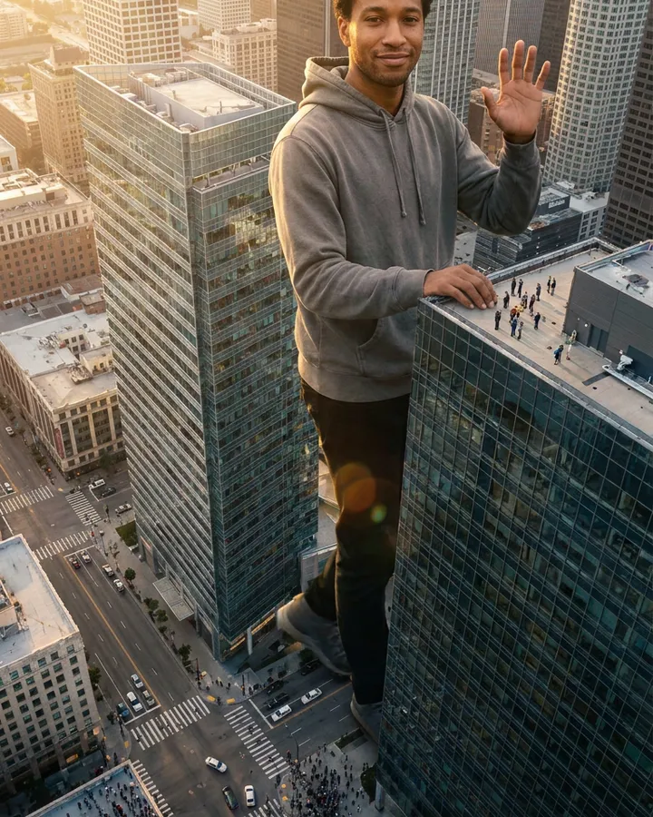 Example frame from the "Giant in the city" AI trend
