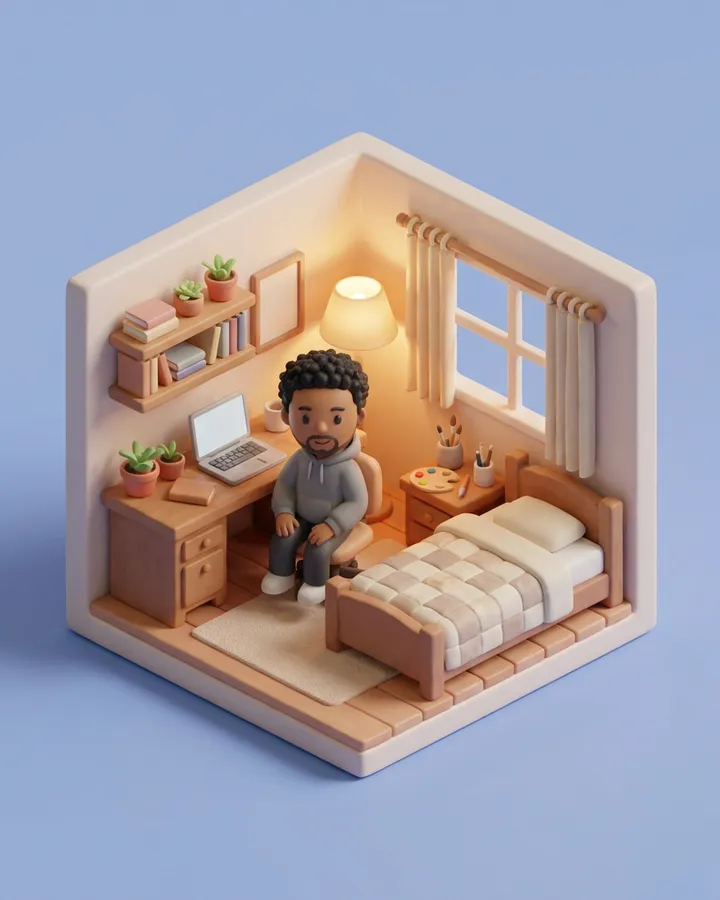 Example frame from the "Tiny isometric room" AI trend