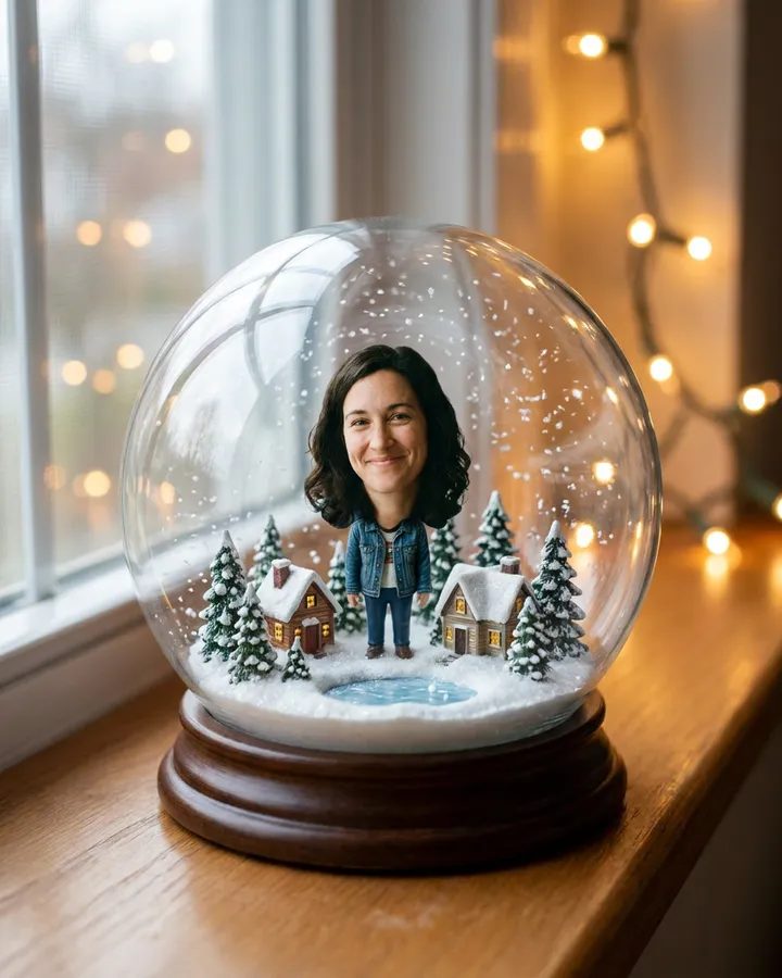 Example frame from the "You inside a snow globe" AI trend