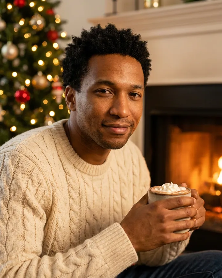 Example frame from the "Cozy holiday portrait" AI trend
